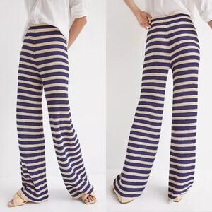 NWT Flat White Anthropologie Navy & Cream Striped Knit Pants, Sz M